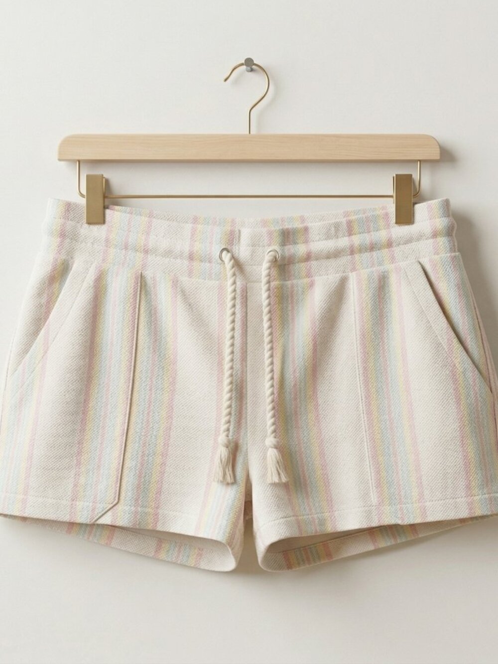 Southern Spirit Pastel Rainbow Stripe Terry Shorts Women's Size Large Drawstring